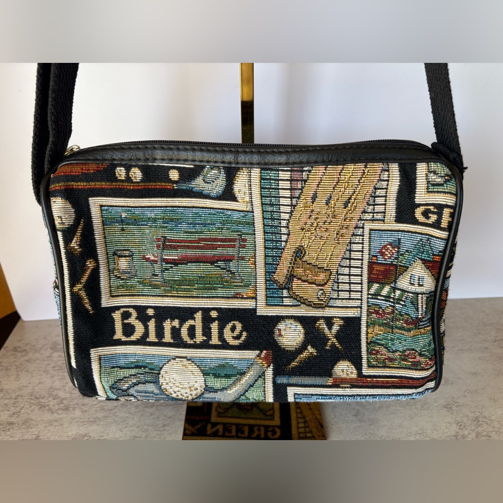 Golfer’s Gallery Vintage Tapestry Handbag Purse-Cloth Straps-Zippered Closure - Picture 4 of 9